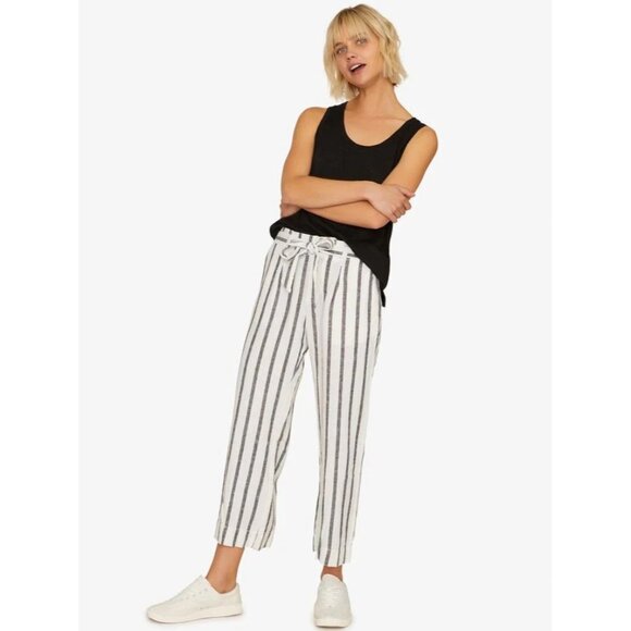 Sanctuary Pants - Sanctuary Inland White Black Striped Wide Leg Cropped Linen Coastal Pants 32 NWT